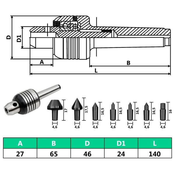 10-tlg. Mitlaufende Körnerspitze Set MT2