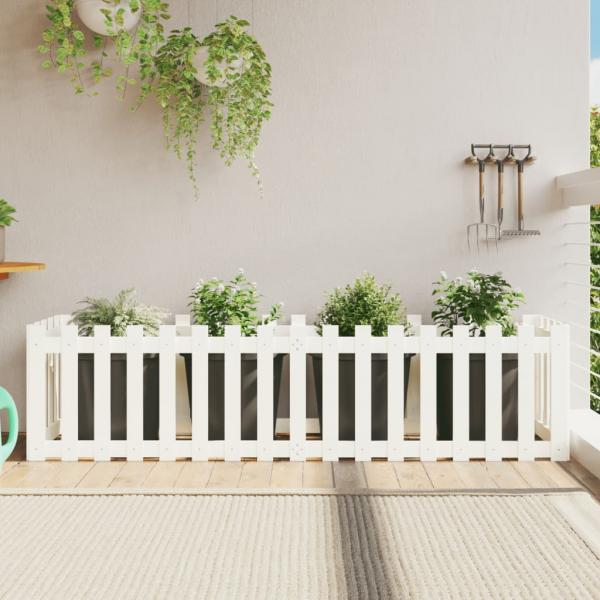 ARDEBO.de - Hochbeet Lattenzaun-Design Weiß 200x50x50 cm Massivholz Kiefer