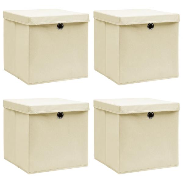 ARDEBO.de -  Aufbewahrungsboxen mit Deckel 4 Stk. Creme 32x32x32 cm Stoff