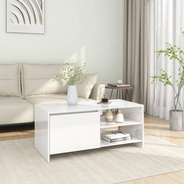 ARDEBO.de - Couchtisch Hochglanz-Weiß 102x50x45 cm Holzwerkstoff