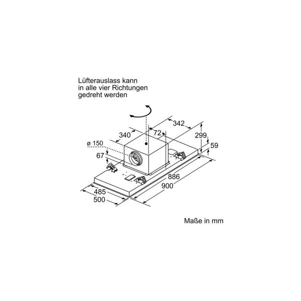 Siemens LR97CBS20 iQ500 EEK: A Deckenlüfter, 90 cm breit, Ab-/Umluft, mit Fernbedienung, weiß