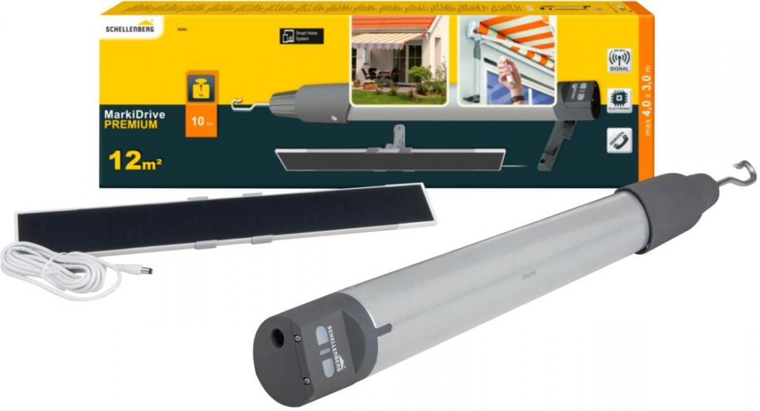 ARDEBO.de Schellenberg Premium Markisenantrieb mit Solarpanel, inklusive Netzteil und Wandhalterung, grau (20264)