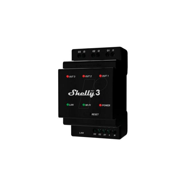 ARDEBO.de Shelly Pro 3 Relaisschalter, WLAN, Bluetooth, LAN, 3-Kanal, 3x 16A, max. 48A, Hutschiene (Shelly_Pro3)