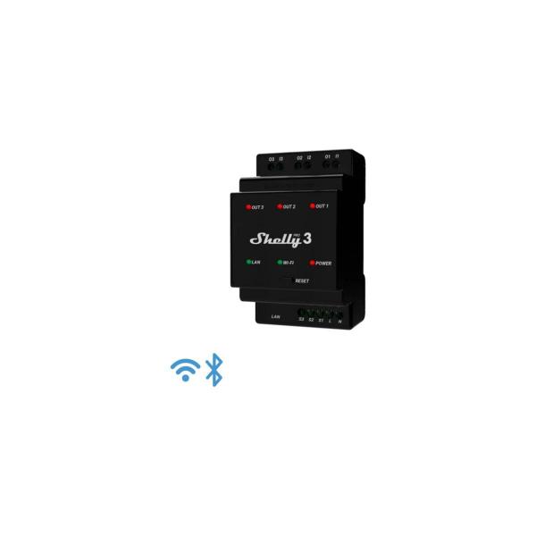 Shelly Pro 3 Relaisschalter, WLAN, Bluetooth, LAN, 3-Kanal, 3x 16A, max. 48A, Hutschiene (Shelly_Pro3)