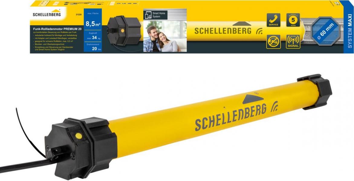 ARDEBO.de Schellenberg Premium 20 Nm Maxi Funk-Rollladenmotor, bis 8,5 m² Fläche, Funk Endlageneinstellung Bidirektional (21220)