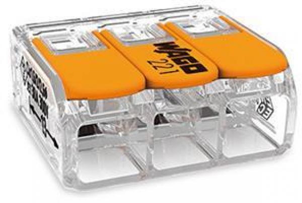 ARDEBO.de Wago 221-613 3-Leiter COMPACT Verbindungsklemme 0,5-6 mm², Betätigungshebel, transparent