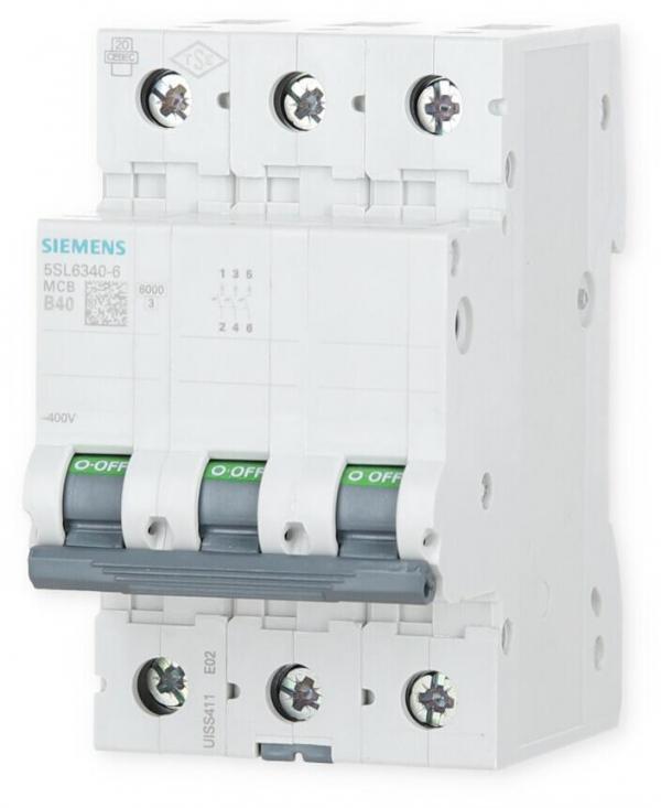 Siemens 5SL63406 Leitungsschutzschalter 400V, 6kA, 3-Polig, B-Charakteristik, 40A