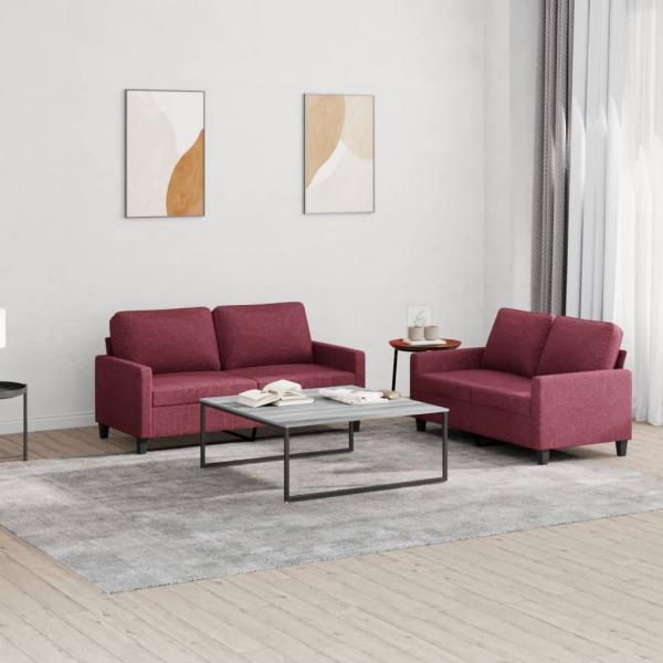 ARDEBO.de - 2-tlg. Sofagarnitur mit Kissen Weinrot Stoff