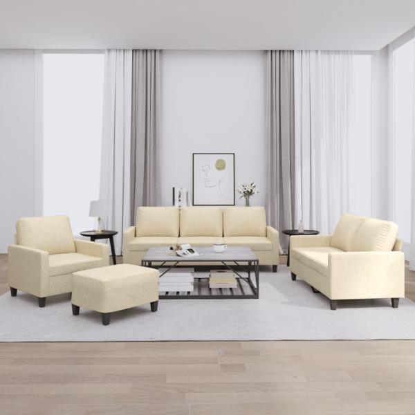 ARDEBO.de - 4-tlg. Sofagarnitur mit Kissen Creme Stoff