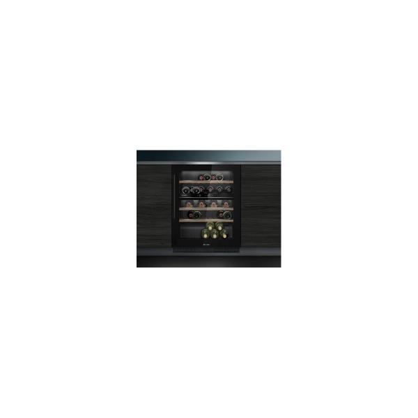 Siemens KU21WAHG0 IQ500 Weinlagerschrank, 60 cm breit, 44 Standardweinflaschen, 2 Temperaturzonen, Glastür UV Schutz, Beleuchtung, Temperatur regelbar, Flaschenborde Eiche, schwarz