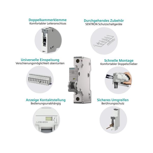 Siemens 5SY4306-7 Leitungsschutzschalter 400V 10kA, 3-polig, C, 6A, T=70mm