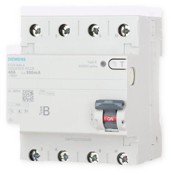 Siemens 5SV3644-4 FI-Schutzschalter, 4-polig, Typ B, kurzzeitverzögert, 40A, 300mA, 400V