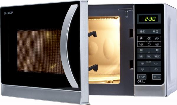 ARDEBO.de Sharp R-642 INW Grill-Kompakt-Mikrowellengerät (2-in-1), 800W/1000W , 20l, silbermetallic