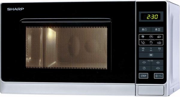 ARDEBO.de Sharp R-242 INW Solo-Kompakt-Mikrowellengerät, 800W, 20l, silbermetallic