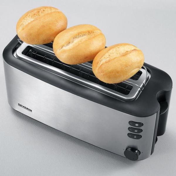 Severin AT2509 Automatik-Langschlitztoaster, 1400 W, einstellbarer Bräunungsgrad, Edelstahl gebürstet/schwarz