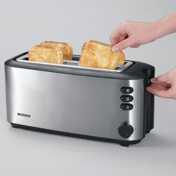Severin AT2509 Automatik-Langschlitztoaster, 1400 W, einstellbarer Bräunungsgrad, Edelstahl gebürstet/schwarz