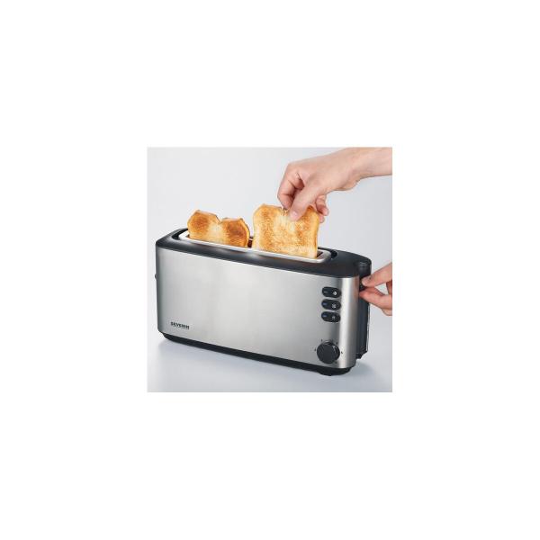 Severin AT 2515 Automatik-Langschlitztoaster, 1000W, Defroster-Stufe, Aufwärmstufe, Edelstahl gebürstet/schwarz