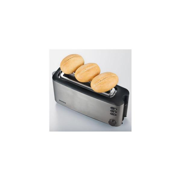 Severin AT 2515 Automatik-Langschlitztoaster, 1000W, Defroster-Stufe, Aufwärmstufe, Edelstahl gebürstet/schwarz