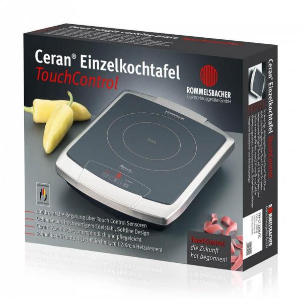 Rommelsbacher CT 2203/TC Einzelkochplatte, Glaskeramik, 2200 W, 2-Kreis, Touch Control, schwarz/Edelstahl