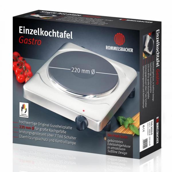 Rommelsbacher THS 2022/E Gastro Einzelkochplatte, 2000 W, Edelstahl