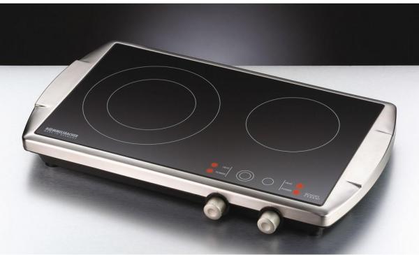 Rommelsbacher CT3400/E Glaskeramik-Doppelkochplatte, 3400 W, 2 Kochzonen, schwarz/edelstahl