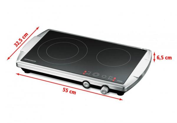Rommelsbacher CT3400/E Glaskeramik-Doppelkochplatte, 3400 W, 2 Kochzonen, schwarz/edelstahl