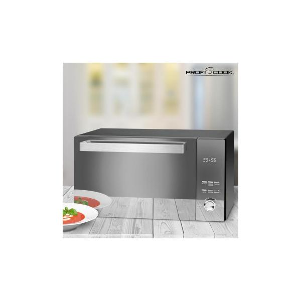 ProfiCook PC-MWG 1204 Stand Mikrowelle, 800W Mikrowellenleistung 1000W Grillleistung, 8 Automatikprogramme, 3 Auftauprogramme, Timer, Kindersicherung, schwarz