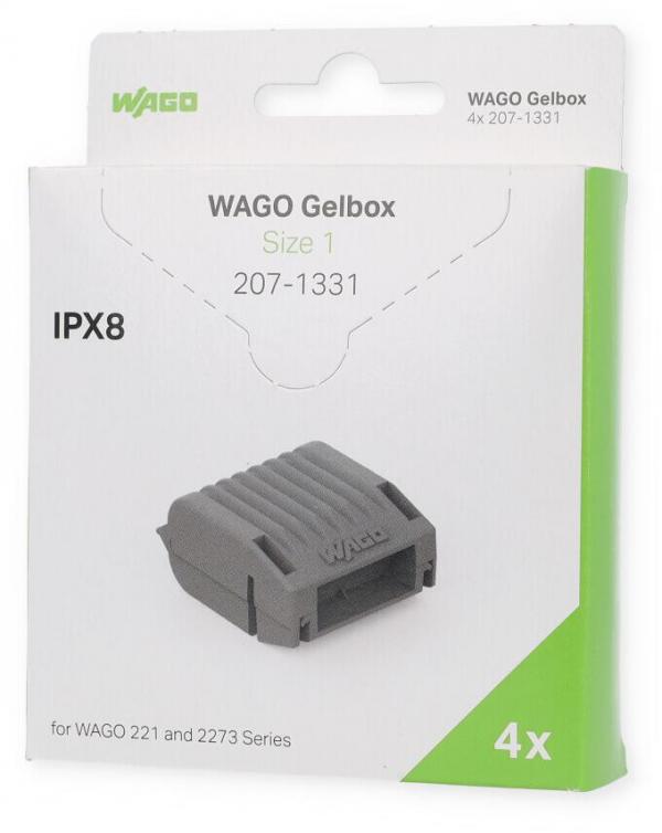 ARDEBO.de Wago 207-1331 Gelbox, für Aderleitungen, Serie 221, 2x73, max. 4mm²-Klemmen, ohne Verbindungsklemmen, Größe 1, grau