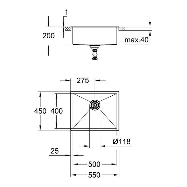 GROHE K700 Edelstahlspüle, 550x450mm, Edelstahl (31726SD0)