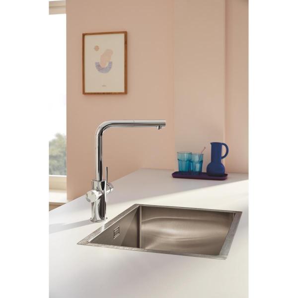 GROHE Blue Pure Minta Einhebelmischer herausziehbarem Mousseurauslauf, L-Auslauf, chrom (30601000)