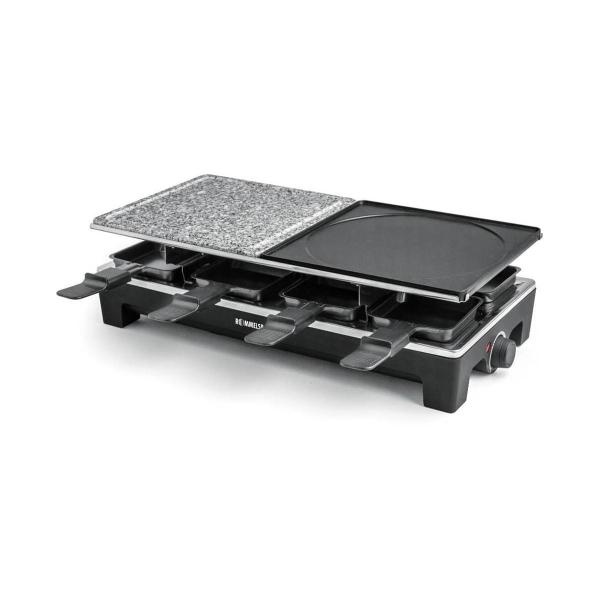 Rommelsbacher RCS 1350 Raclette, 1350W, 8 Pfännchen, 8 Wendeschaber, Antihaftbeschichtung, schwarz/Edelstahl