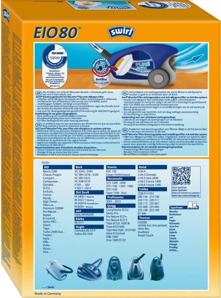 Swirl EIO 80 MicroPor Plus Staubsaugerbeutel für EIO, Koenic und Quigg Staubsauger, 4 Stck.