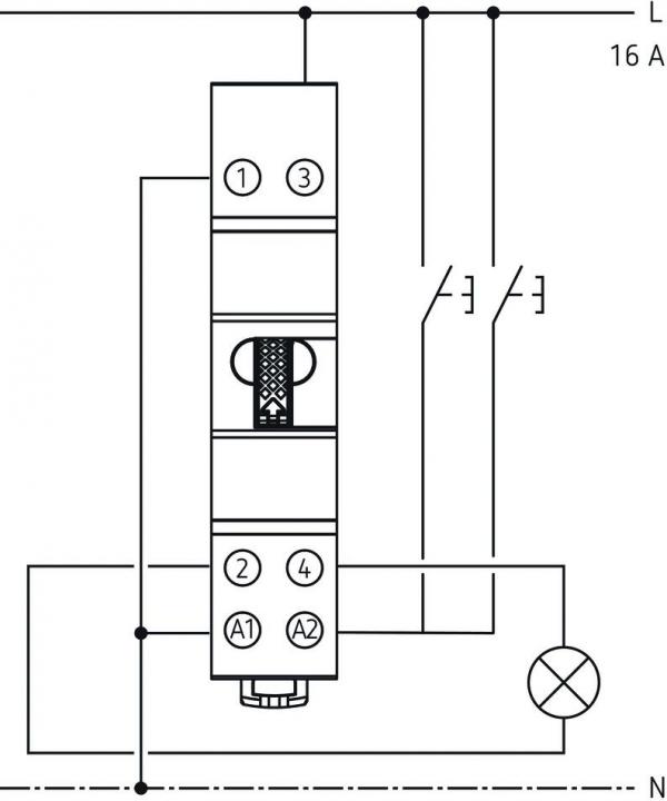 Theben OKTO S22-230 Stromstoßschalter elektromechanisch, 2 Kanäle/Schließer, allpolige Abschaltung, 200 W LED, kein Ruhestromverbrauch, SELV, 2 Drähte pro Taster, Bedienung über integrierten Handschalter möglich 3120122