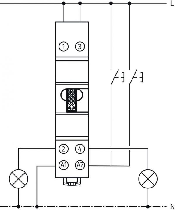 Theben OKTO S22-230 Stromstoßschalter elektromechanisch, 2 Kanäle/Schließer, allpolige Abschaltung, 200 W LED, kein Ruhestromverbrauch, SELV, 2 Drähte pro Taster, Bedienung über integrierten Handschalter möglich 3120122