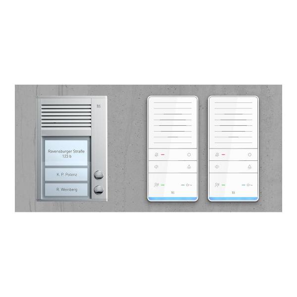ARDEBO.de TCS PAAF021/001 audio:pack Aufputz für 2 Wohneinheiten, mit Außenstation PAK 2 Klingeltasten + 2 x Freisprecher ISW5031 + Steuergerät BVS20