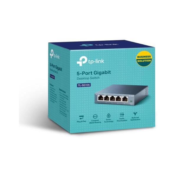 TP-Link TL-SG105 5-Port Gigabit Desktop Switch, 5x10/100/1000Mbit/s-RJ45-Ports, schwarz