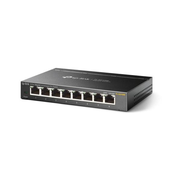 TP-Link TL-SG108E 8-Port-Gigabit-Unmanaged Pro Switch, 8 Gigabit-RJ45-Ports, schwarz