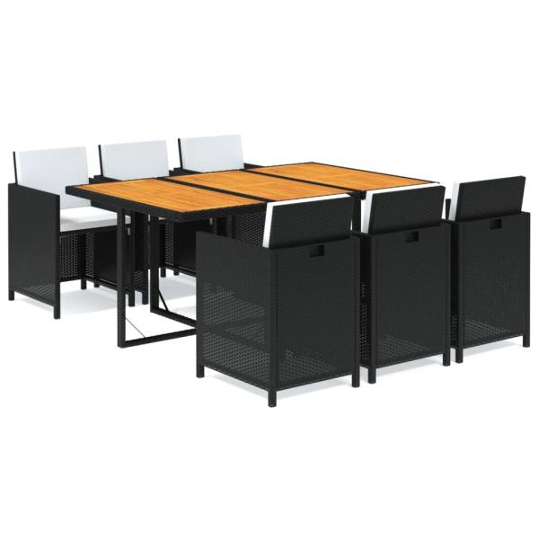 7-tlg. Garten-Essgruppe mit Kissen Poly Rattan Schwarz