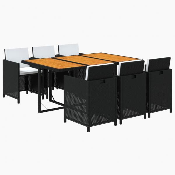7-tlg. Garten-Essgruppe mit Kissen Poly Rattan Schwarz