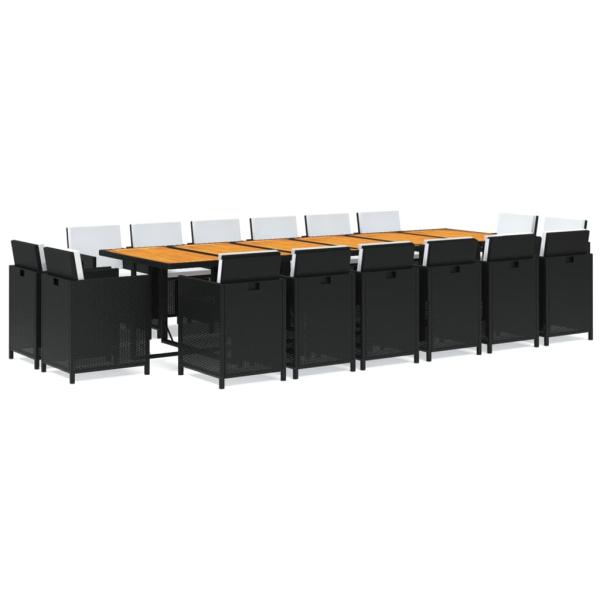 17-tlg. Garten-Essgruppe mit Kissen Poly Rattan Schwarz