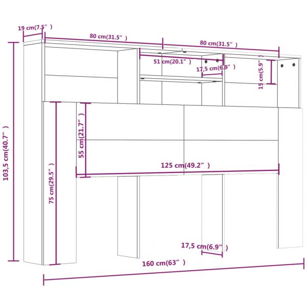 Bett-Kopfteil mit Ablagen Sonoma-Eiche 160x19x103,5 cm