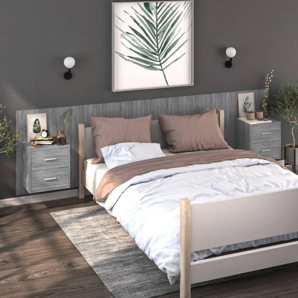 ARDEBO.de - Wand-Nachttische 2 Stk. Grau Sonoma