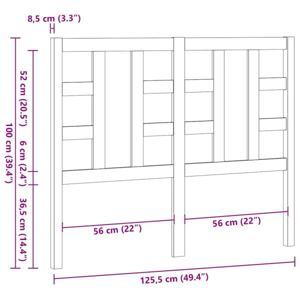 Kopfteil Grau 126x4x100 cm Massivholz Kiefer