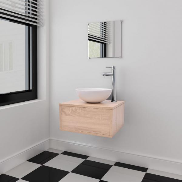 ARDEBO.de - 3-tlg. Badmöbel und Waschbecken Set Beige