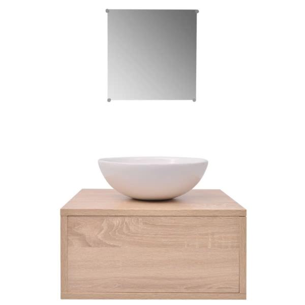 3-tlg. Badmöbel und Waschbecken Set Beige