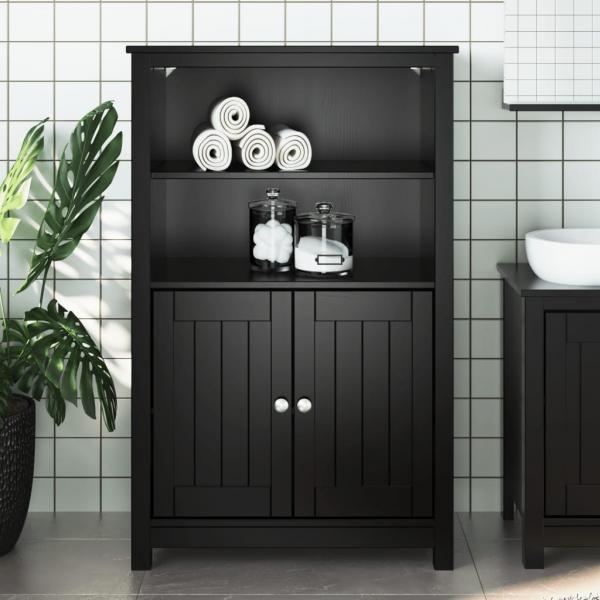 ARDEBO.de - Badschrank BERG Schwarz 69,5x34x110 cm Massivholz Kiefer