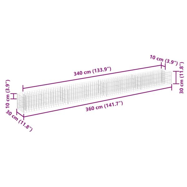  Gabionen-Hochbeet Verzinkter Stahl 360×30×30 cm