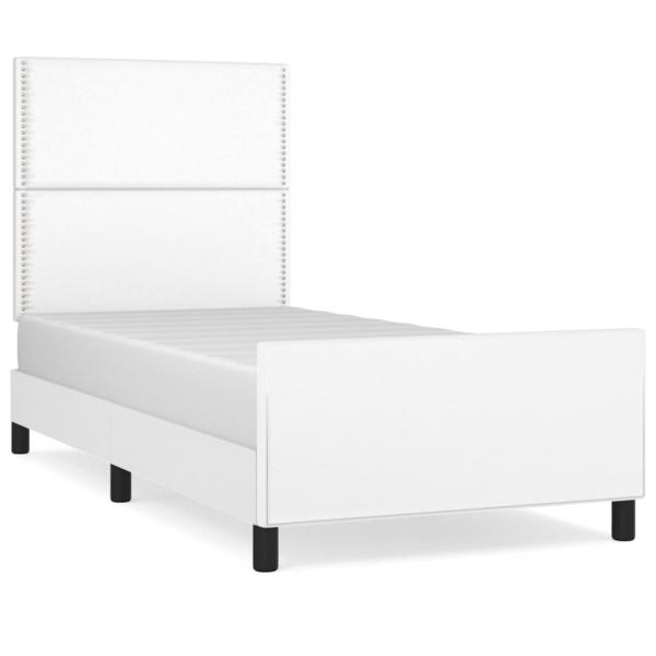 Bettgestell mit Kopfteil Weiß 90x200 cm Kunstleder