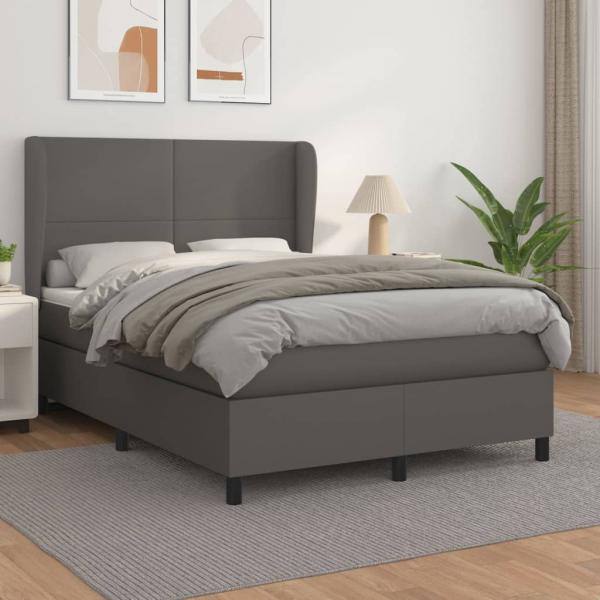 ARDEBO.de - Boxspringbett mit Matratze Grau 140x190 cm Kunstleder