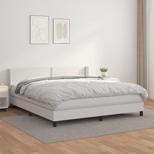ARDEBO.de - Boxspringbett mit Matratze Weiß 180x200 cm Kunstleder